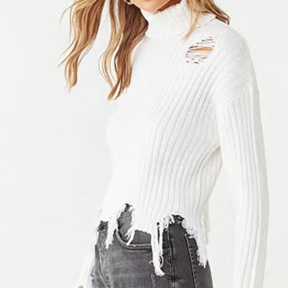 Forever 21 - Ripped Turtleneck Crop Sweater - Picture 1 of 9